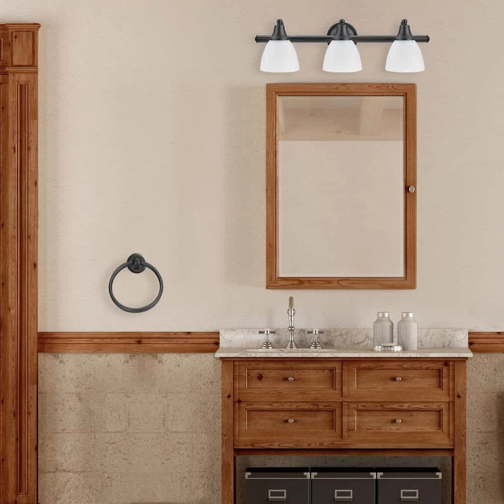 Jayden 3-Light Oil Rubbed Bronze Vanity Light with Frosted Glass Shades and 4-Piece Bath Set by Globe Electric 3 Jayden 3-Light Oil Rubbed Bronze Vanity Light with Frosted Glass Shades and 4-Piece Bath Set by Globe Electric - Image 3