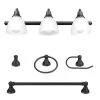 Jayden 3-Light Oil Rubbed Bronze Vanity Light with Frosted Glass Shades and 4-Piece Bath Set by Globe Electric