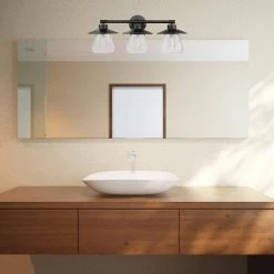 Nate 3-Light Oil Rubbed Bronze Vanity Light With Clear Glass Shades and Bath Set by Globe Electric -Deals Globe Electric Store oil rubbed bronze globe electric vanity lighting 51496 1f 1000