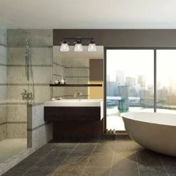 Nate 3-Light Oil Rubbed Bronze Vanity Light With Clear Glass Shades and Bath Set by Globe Electric -Deals Globe Electric Store oil rubbed bronze globe electric vanity lighting 51496 44 1000