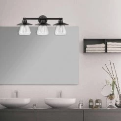 Nate 3-Light Oil Rubbed Bronze Vanity Light With Clear Glass Shades and Bath Set by Globe Electric -Deals Globe Electric Store oil rubbed bronze globe electric vanity lighting 51496 4f 1000
