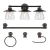 Nate 3-Light Oil Rubbed Bronze Vanity Light With Clear Glass Shades and Bath Set by Globe Electric