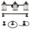 Bayfield 3-Light Oil Rubbed Bronze Vanity Light With Seeded Glass Shades and Bath Set by Globe Electric