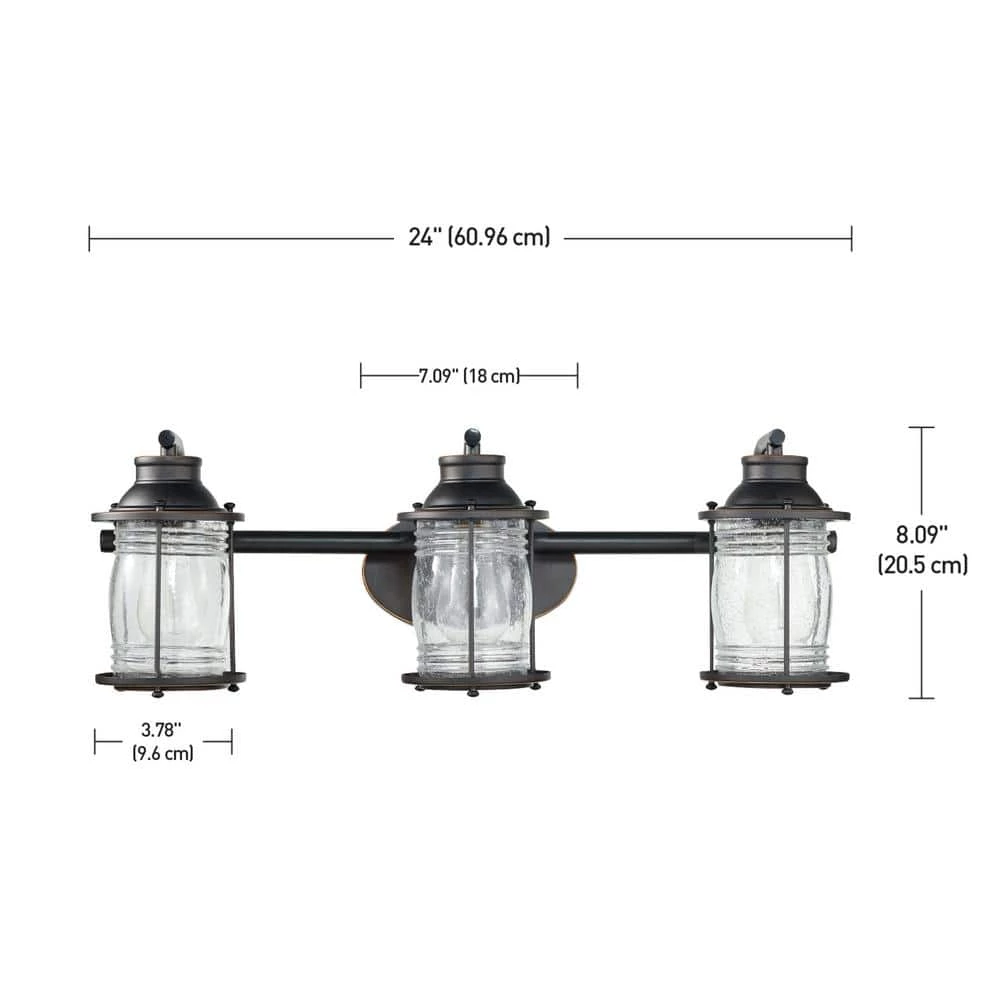Bayfield 3-Light Oil Rubbed Bronze Vanity Light With Seeded Glass Shades and Bath Set by Globe Electric 7 Bayfield 3-Light Oil Rubbed Bronze Vanity Light With Seeded Glass Shades and Bath Set by Globe Electric - Image 7