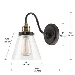 Jackson 1-Light Oil Rubbed Bronze and Antique Brass Wall Sconce Light with Clear Glass Shade by Globe Electric -Deals Globe Electric Store oil rubbed bronze globe electric wall sconces 64932 4f 1000