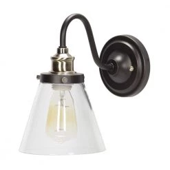 Jackson 1-Light Oil Rubbed Bronze and Antique Brass Wall Sconce Light with Clear Glass Shade by Globe Electric