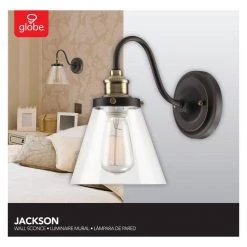 Jackson 1-Light Oil Rubbed Bronze and Antique Brass Wall Sconce Light with Clear Glass Shade by Globe Electric -Deals Globe Electric Store oil rubbed bronze globe electric wall sconces 64932 76 1000