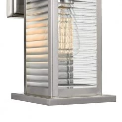 Wayne 1-Light Painted Brushed Nickel Outdoor Indoor Wall Lantern Sconce with Clear Ribbed Glass Shade, Bulb Included by Globe Electric 8 Wayne 1-Light Painted Brushed Nickel Outdoor Indoor Wall Lantern Sconce with Clear Ribbed Glass Shade, Bulb Included by Globe Electric -Deals Globe Electric Store painted brushed nickel globe electric outdoor sconces 44074 c3 1000