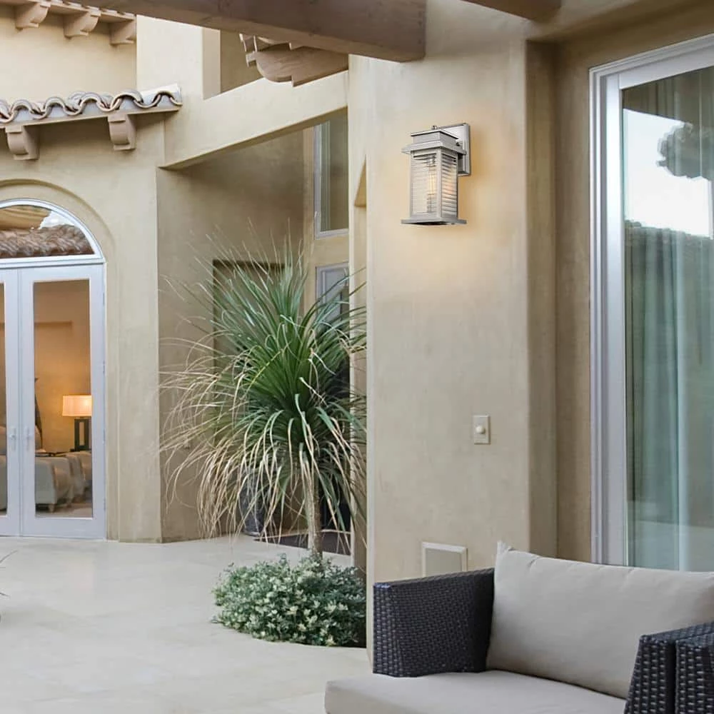 Wayne 1-Light Painted Brushed Nickel Outdoor Indoor Wall Lantern Sconce with Clear Ribbed Glass Shade, Bulb Included by Globe Electric 2 Wayne 1-Light Painted Brushed Nickel Outdoor Indoor Wall Lantern Sconce with Clear Ribbed Glass Shade, Bulb Included by Globe Electric - Image 2