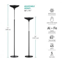 71 in. Black Satin LED Floor Lamp Torchiere with Energy Star by Globe Electric -Deals Globe Electric Store satin black globe electric floor lamps 12784 4f 1000