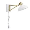 Berkeley 1-Light White and Brass Plug-In or Hardwire Swing Arm Wall Sconce by Globe Electric