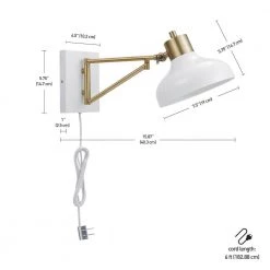 Berkeley 1-Light White and Brass Plug-In or Hardwire Swing Arm Wall Sconce by Globe Electric -Deals Globe Electric Store satin white globe electric wall lamps 51344 76 1000