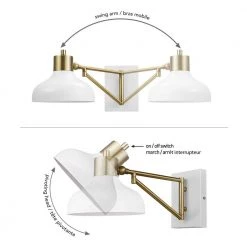 Berkeley 1-Light White and Brass Plug-In or Hardwire Swing Arm Wall Sconce by Globe Electric -Deals Globe Electric Store satin white globe electric wall lamps 51344 fa 1000