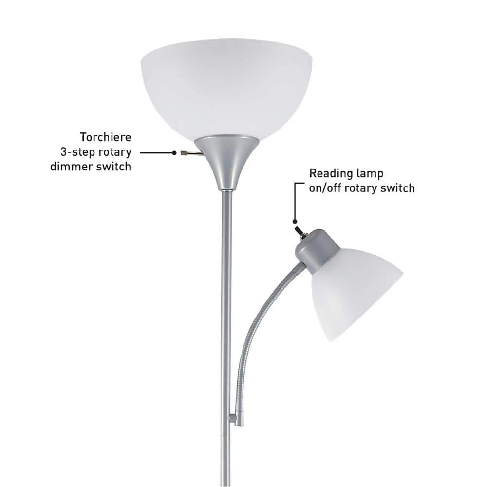 Delilah 72 in. Silver Torchiere Floor Lamp with Adjustable Reading Light by Globe Electric 5 Delilah 72 in. Silver Torchiere Floor Lamp with Adjustable Reading Light by Globe Electric - Image 5