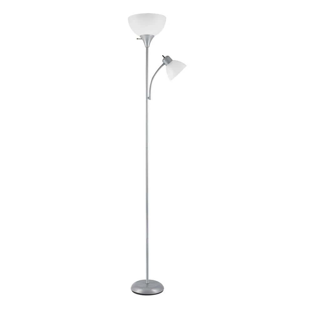 Delilah 72 in. Silver Torchiere Floor Lamp with Adjustable Reading Light by Globe Electric 1 Delilah 72 in. Silver Torchiere Floor Lamp with Adjustable Reading Light by Globe Electric