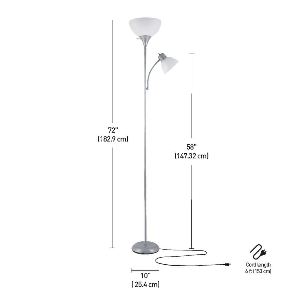 Delilah 72 in. Silver Torchiere Floor Lamp with Adjustable Reading Light by Globe Electric 6 Delilah 72 in. Silver Torchiere Floor Lamp with Adjustable Reading Light by Globe Electric - Image 6