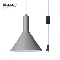 1-Light Soft Matte Gray Plug-In Pendant with Designer Gray Fabric Cord, Vintage LED Bulb Included by Globe Electric -Deals Globe Electric Store soft matte gray globe electric chandeliers 61017 1f 1000
