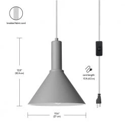1-Light Soft Matte Gray Plug-In Pendant with Designer Gray Fabric Cord, Vintage LED Bulb Included by Globe Electric -Deals Globe Electric Store soft matte gray globe electric chandeliers 61017 44 1000