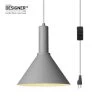 1-Light Soft Matte Gray Plug-In Pendant with Designer Gray Fabric Cord, Vintage LED Bulb Included by Globe Electric