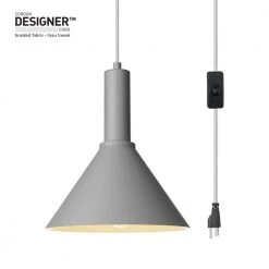 1-Light Soft Matte Gray Plug-In Pendant with Designer Gray Fabric Cord, Vintage LED Bulb Included by Globe Electric
