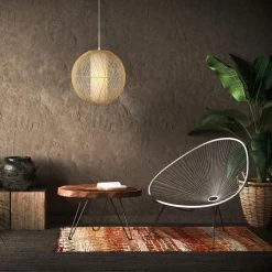 1-Light White Pendant with Natural Rattan Shade and Designer White Cloth Cord, Vintage Incandescent Bulb Included by Globe Electric -Deals Globe Electric Store white globe electric chandeliers 61014 4f 1000