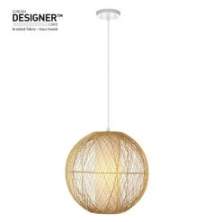 1-Light White Pendant with Natural Rattan Shade and Designer White Cloth Cord, Vintage Incandescent Bulb Included by Globe Electric