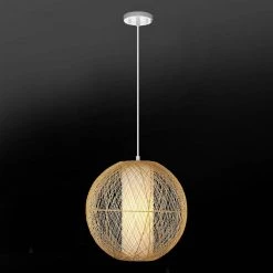 1-Light White Pendant with Natural Rattan Shade and Designer White Cloth Cord, Vintage Incandescent Bulb Included by Globe Electric -Deals Globe Electric Store white globe electric chandeliers 61014 c3 1000