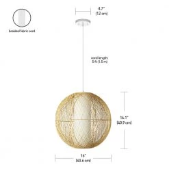 1-Light White Pendant with Natural Rattan Shade and Designer White Cloth Cord, Vintage Incandescent Bulb Included by Globe Electric -Deals Globe Electric Store white globe electric chandeliers 61014 fa 1000