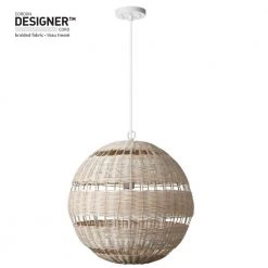 1-Light White Pendant with Natural Woven Twine Shade and Designer White Cloth Cord, Vintage Incandescent Bulb Included by Globe Electric -Deals Globe Electric Store white globe electric chandeliers 61015 44 1000