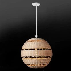 1-Light White Pendant with Natural Woven Twine Shade and Designer White Cloth Cord, Vintage Incandescent Bulb Included by Globe Electric -Deals Globe Electric Store white globe electric chandeliers 61015 c3 1000