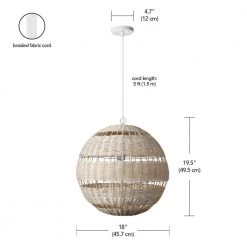 1-Light White Pendant with Natural Woven Twine Shade and Designer White Cloth Cord, Vintage Incandescent Bulb Included by Globe Electric -Deals Globe Electric Store white globe electric chandeliers 61015 fa 1000