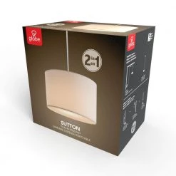 Sutton 1-Light White Fabric Shade Plug-In or Hardwire Pendant Lighting with 15 ft. Cord by Globe Electric -Deals Globe Electric Store white globe electric chandeliers 61111 76 1000