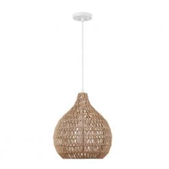 Tika 1-Light White Pendant Light with Natural Blonde Twine Shade by Globe Electric