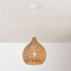 Tika 1-Light White Pendant Light with Natural Blonde Twine Shade by Globe Electric -Deals Globe Electric Store white globe electric chandeliers 91002264 76 1000