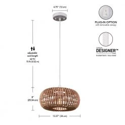 1-Light White Plug-In or Hardwired Shaded Pendant Lighting with Rattan Shade by Globe Electric -Deals Globe Electric Store white globe electric chandeliers 91002872 4f 1000