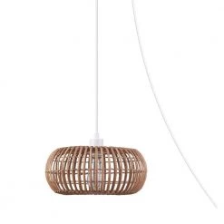 1-Light White Plug-In or Hardwired Shaded Pendant Lighting with Rattan Shade by Globe Electric