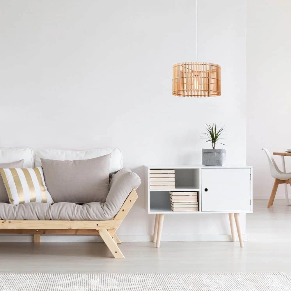 1-Light White Shaded Pendant Lighting with Natural Bamboo Shade by Globe Electric 4 1-Light White Shaded Pendant Lighting with Natural Bamboo Shade by Globe Electric - Image 4