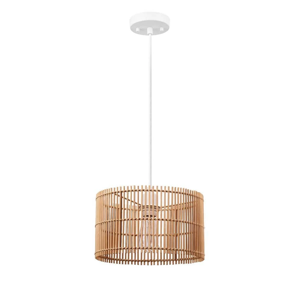 1-Light White Shaded Pendant Lighting with Natural Bamboo Shade by Globe Electric 1 1-Light White Shaded Pendant Lighting with Natural Bamboo Shade by Globe Electric