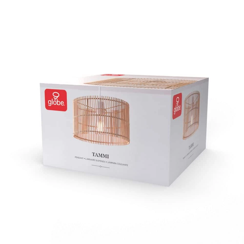 1-Light White Shaded Pendant Lighting with Natural Bamboo Shade by Globe Electric 8 1-Light White Shaded Pendant Lighting with Natural Bamboo Shade by Globe Electric - Image 8