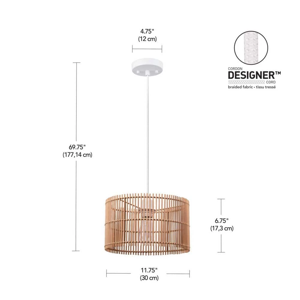 1-Light White Shaded Pendant Lighting with Natural Bamboo Shade by Globe Electric 9 1-Light White Shaded Pendant Lighting with Natural Bamboo Shade by Globe Electric - Image 9
