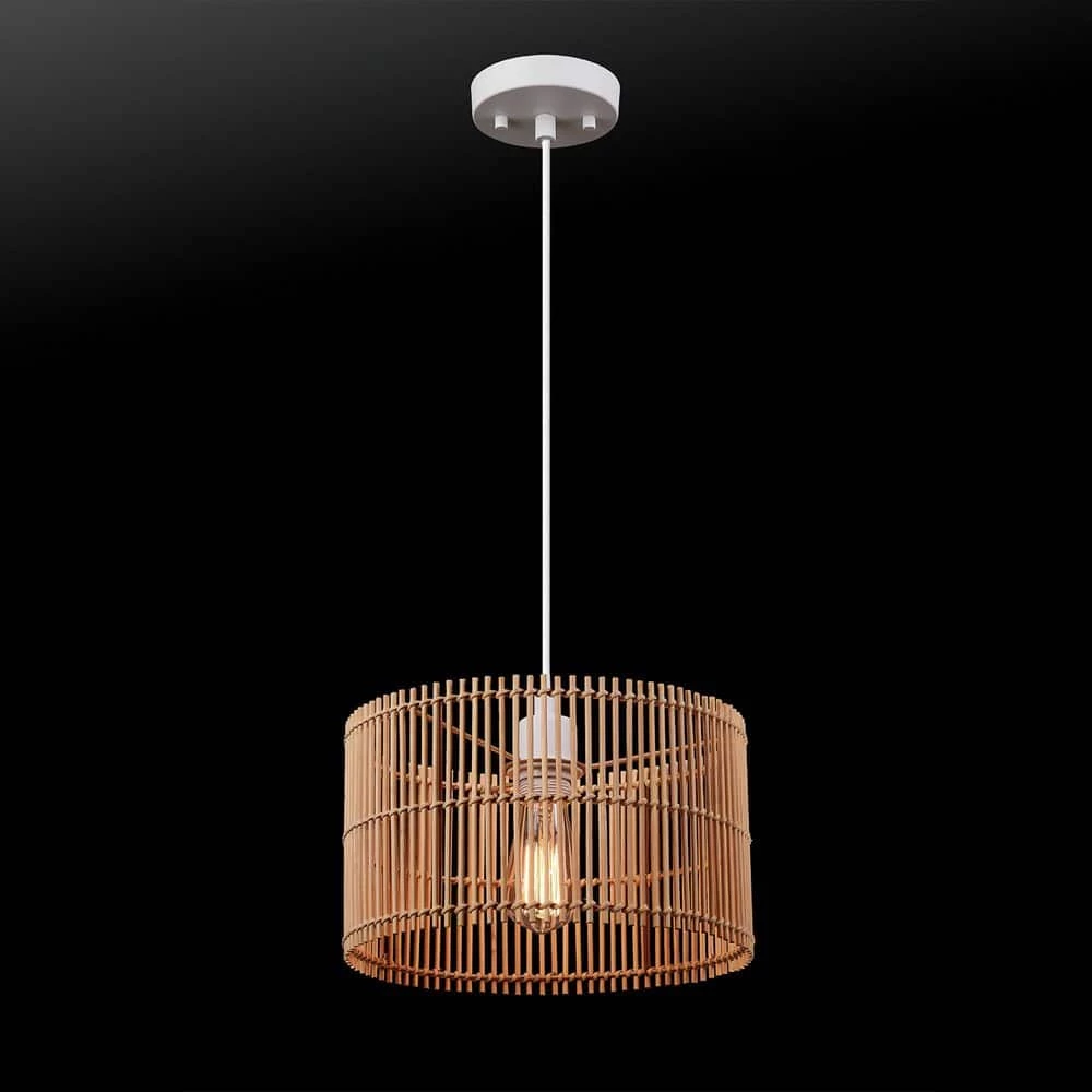 1-Light White Shaded Pendant Lighting with Natural Bamboo Shade by Globe Electric 2 1-Light White Shaded Pendant Lighting with Natural Bamboo Shade by Globe Electric - Image 2