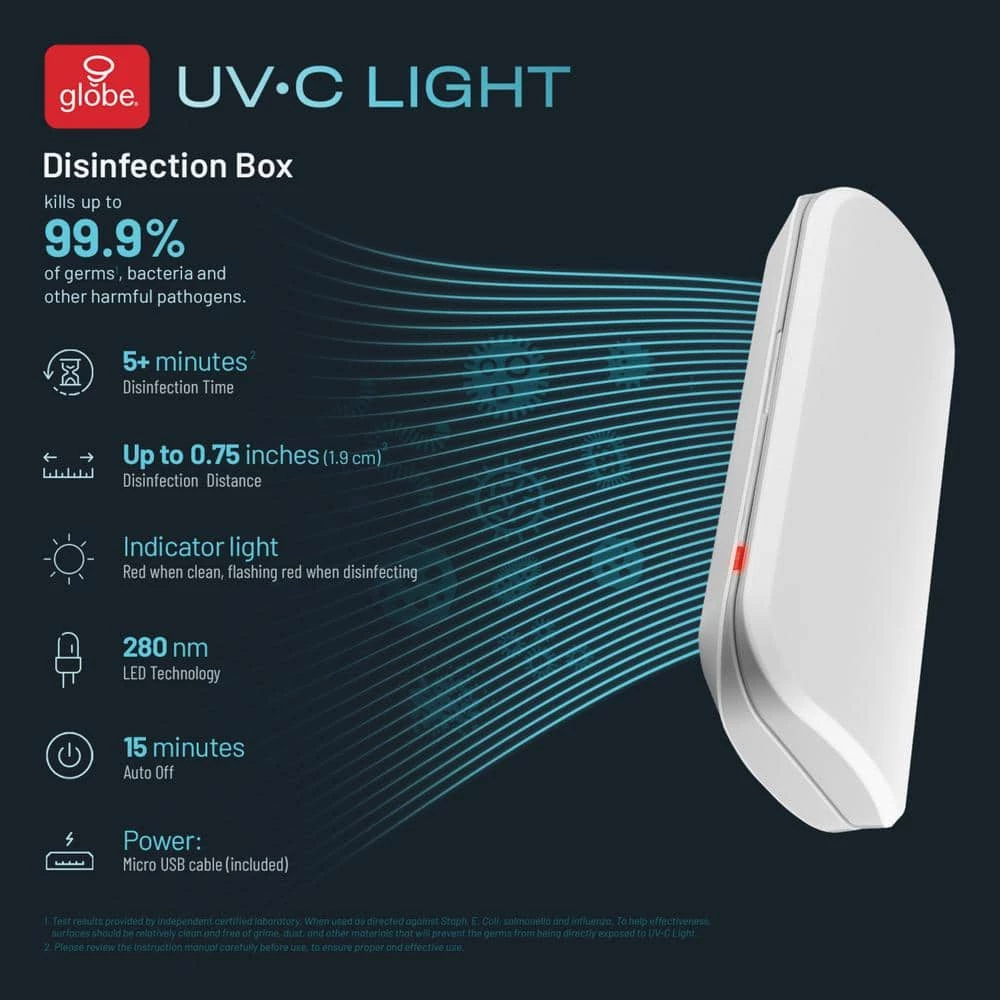 UV-C Light 0.78 in White Disinfecting Box, Indicator Light, Micro USB Cable Included by Globe Electric 2 UV-C Light 0.78 in White Disinfecting Box, Indicator Light, Micro USB Cable Included by Globe Electric - Image 2