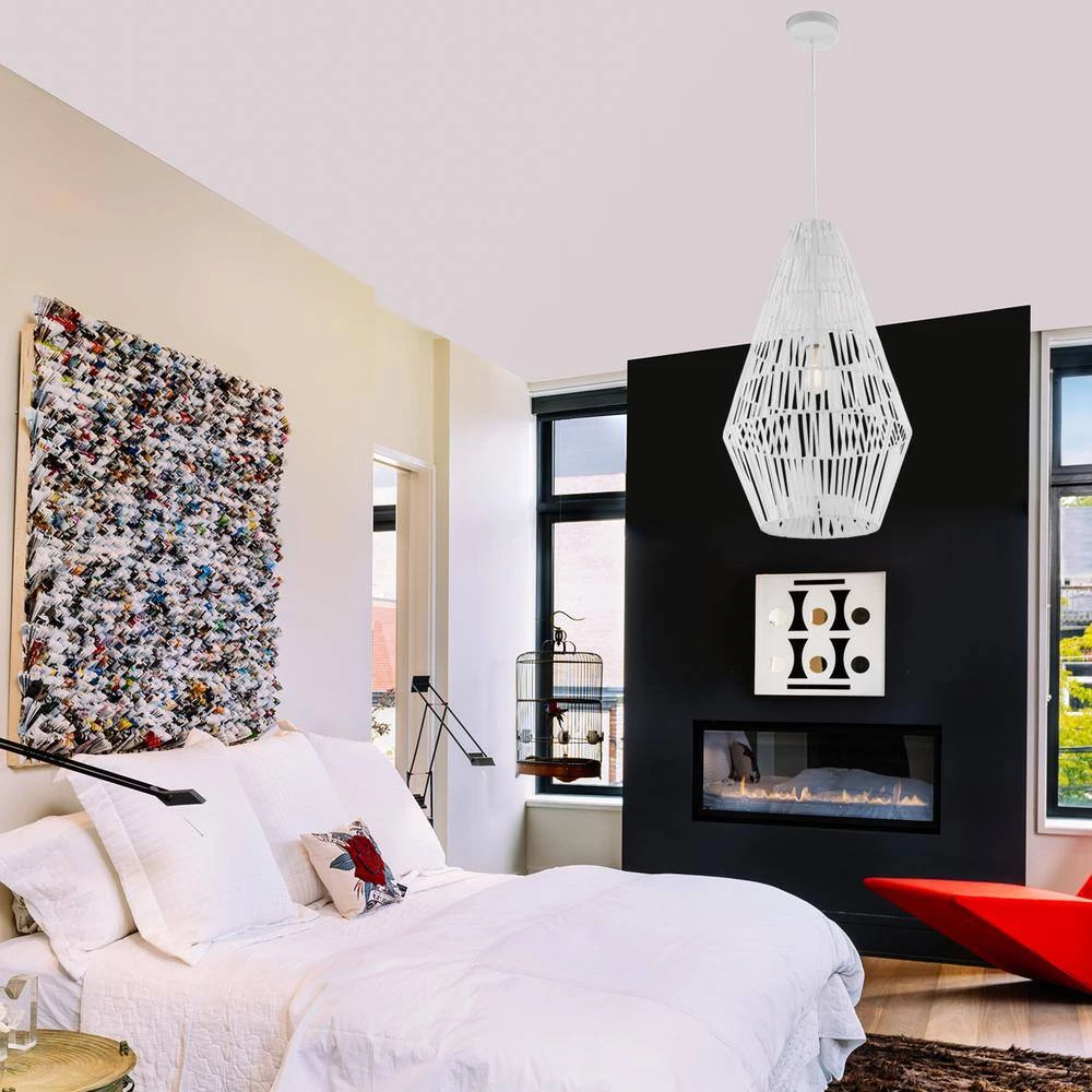 Penelope 1-Light Pendant Light, White Spun Rope Shade, White Cloth Cord by Globe Electric 5 Penelope 1-Light Pendant Light, White Spun Rope Shade, White Cloth Cord by Globe Electric - Image 5