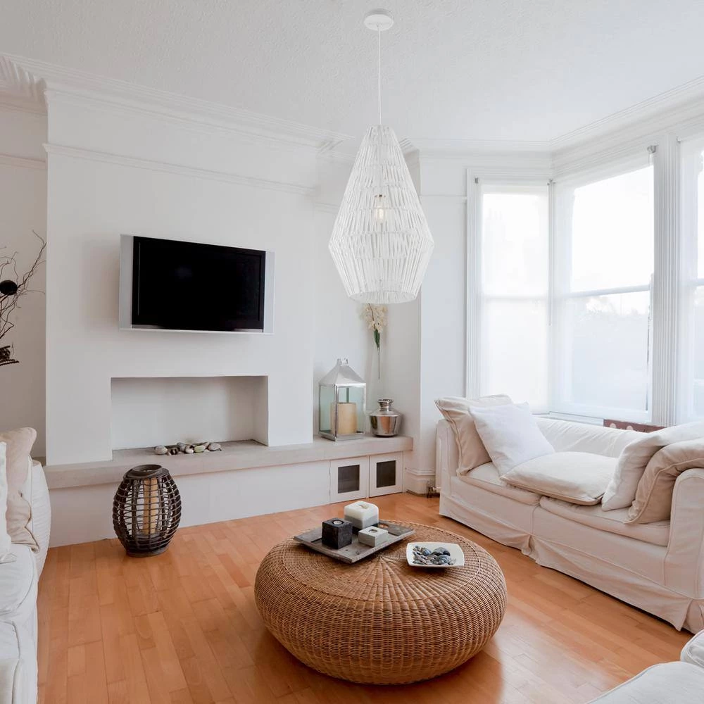 Penelope 1-Light Pendant Light, White Spun Rope Shade, White Cloth Cord by Globe Electric 4 Penelope 1-Light Pendant Light, White Spun Rope Shade, White Cloth Cord by Globe Electric - Image 4