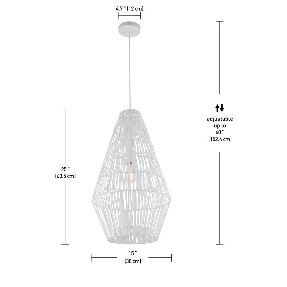Penelope 1-Light Pendant Light, White Spun Rope Shade, White Cloth Cord by Globe Electric 6 Penelope 1-Light Pendant Light, White Spun Rope Shade, White Cloth Cord by Globe Electric - Image 6