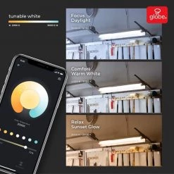 Wi-Fi Smart 4 ft. 42-Watt Linkable LED White Shop Light, No Hub Required, Voice Activated by Globe Electric 10 Wi-Fi Smart 4 ft. 42-Watt Linkable LED White Shop Light, No Hub Required, Voice Activated by Globe Electric -Deals Globe Electric Store white globe electric shop lights 24034 e1 1000