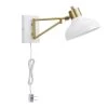 Campbell 1-Light White and Brass Plug-In or Hardwire Swing Arm Wall Sconce with 6 ft. Cord by Globe Electric