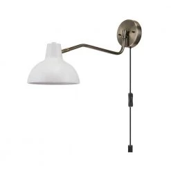 Elon 1-Light Matte White and Antique Brass Plug-In or Hardwire Wall Sconce LED Bulb Included by Globe Electric