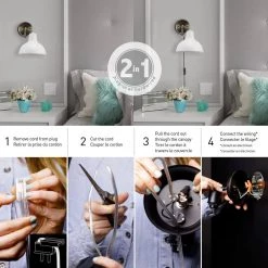 Elon 1-Light Matte White and Antique Brass Plug-In or Hardwire Wall Sconce LED Bulb Included by Globe Electric -Deals Globe Electric Store white with brass accents globe electric wall lamps 51402 76 1000