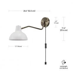 Elon 1-Light Matte White and Antique Brass Plug-In or Hardwire Wall Sconce LED Bulb Included by Globe Electric -Deals Globe Electric Store white with brass accents globe electric wall lamps 51402 fa 1000